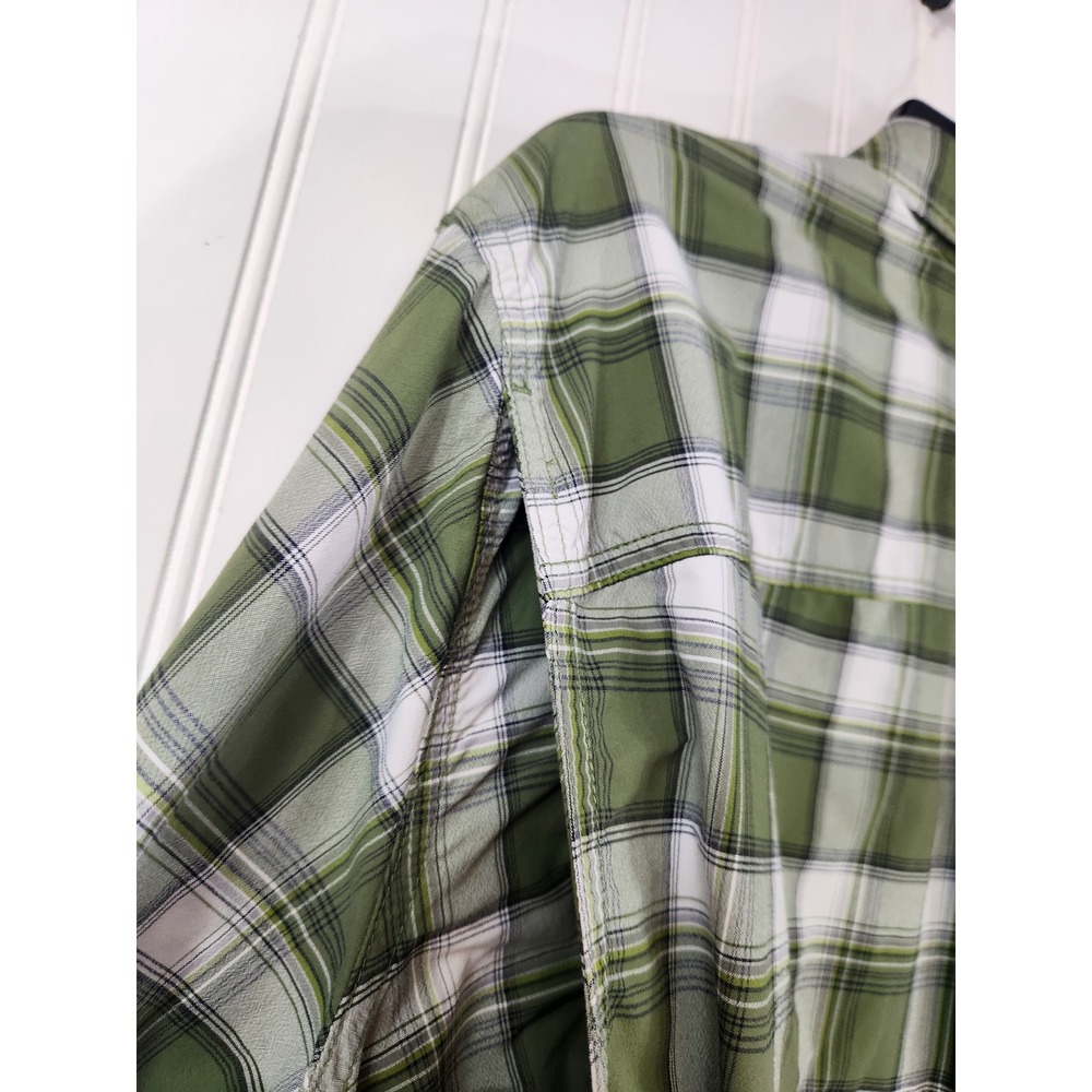 Eddie Bauer Mens Green Plaid Nylon Hiking Shirt Roll Tab Long Sleeve Vent Size M - Picture 6 of 11